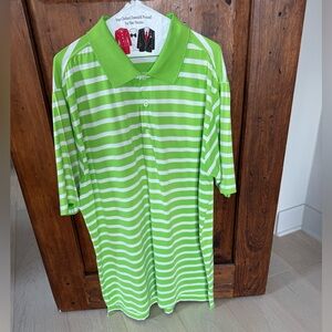 FENNEC Green and White Striped golf Shirt